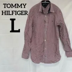 TOMMY HILFIGER【L】ストライプシャツ レッド系 長袖 カジュアル