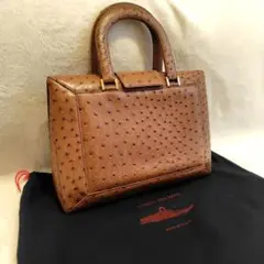 美品クリスタークロコ　オーストリッチ イタリア製 ハンドバッグ ゴールド金具