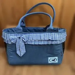 【Dogaholic】ペット用キャリーバッグ デニム調 フリル 肩掛け可のサムネイル