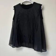 美品 モラビト 異素材 アシンメトリー プリーツ シアー ノースリーブ 