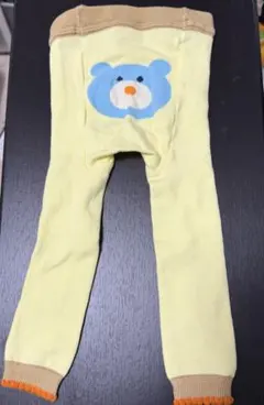 クマ刺繍 イエロー ベビータイツ 80-90cm