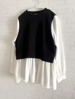 アースミュージック&エコロジー　ドッキングベストブラウス　ブラックF