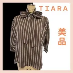 TIARA リボンブラウス　ブラウン系　フリーサイズ 七分袖　秋色　大人かわいい