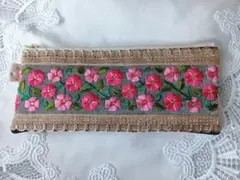 大人可愛い インド刺繍×ヌビ フラットポーチ ハンドメイド（A386）