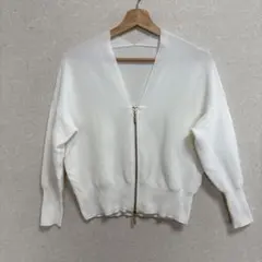 ホワイト Vネック カーディガン ジッパー付き