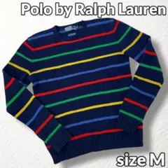 希少【Polo by Ralph Lauren】長袖ニット ラムウール 紺 M
