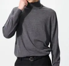 UNIQLO エクストラファインメリノウール タートルネックセーター L グレー