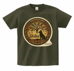 -shibakoku- 柴犬Tシャツ アーミーグリーン（XXL）