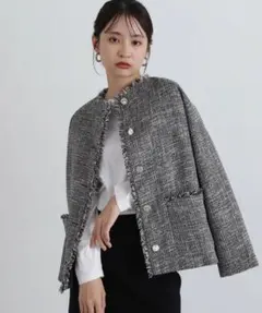 N. Natural Beauty Basic ノーカラーツイードブルゾン