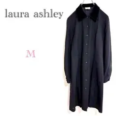 ＊ローラアシュレイ【M】シャツワンピース ロング丈 襟付き 日本製 毛100％