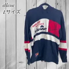 古着 ellesse フード付きパーカー Lサイズ ネイビー