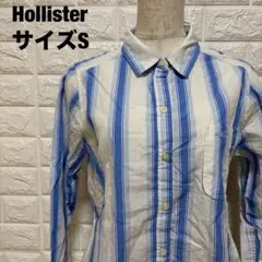 Hollister 長袖ストライプシャツ Sサイズ 青白 カジュアル【1386】のサムネイル