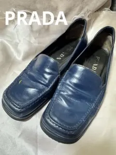 【格安】PRADA レザーシューズ ネイビー 紺色 ※キズ・汚れありのサムネイル