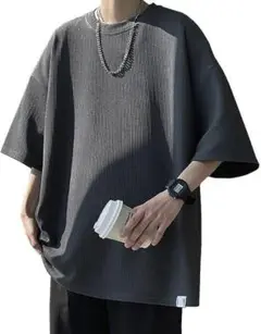 夏服 メンズ tシャツ メンズ 半袖 ダークグレー　L