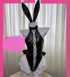バニーガール コスプレ衣装 ブラック×ホワイト カチューシャ付き