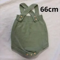 【美品】ベビー ニットサロペット 66cm ロンパース ミントグリーン