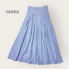 YARRA コットンリネン タックギャザースカート ロング ストライプ ブルー系のサムネイル