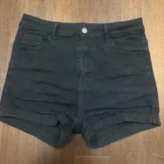 ハイウエスト デニムショートパンツ ブラック