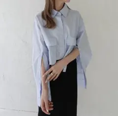 ライトブルー クロップドシャツ