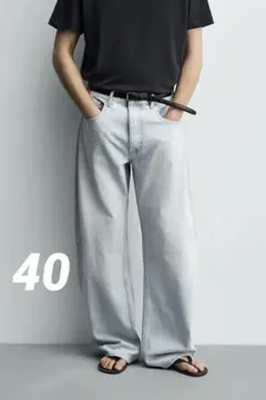 ZARA バルーンフィットデニムパンツ 40 ライトブルー 新品 ワイドのサムネイル