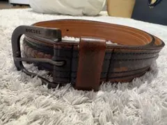 DIESEL レザーベルト ヴィンテージ加工 ブラウン ブラックのサムネイル