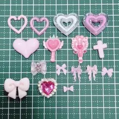 デコパーツ　ビジュー　ピンク　ハート　リボン　ネイルパーツ　デコ　ハンドメイド