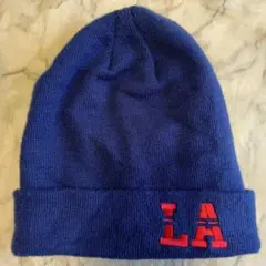 L.A.刺繍　 ニット帽　ネイビー 紺 赤