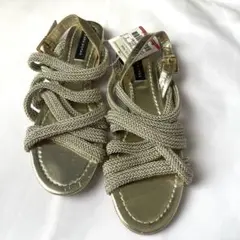 ZARA ゴールド 編み込み ストラップ サンダル 23.5cm 新品タグのサムネイル