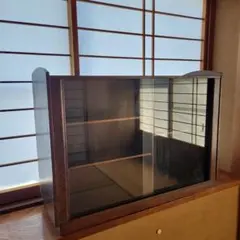 昭和レトロ　ガラス戸棚　木製　アンティークのサムネイル