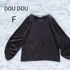 DOUDOU ドゥドゥ サテン風 Ｖネック バルーンスリーブ 黒 ブラウスのサムネイル