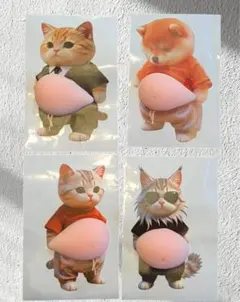 柴犬・猫お腹ぴんくぷにぷにシール4匹セット