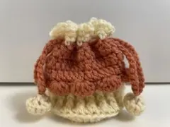 巾着袋(赤)    ハンドメイド　編み物　小物入れ　AirPodsケース