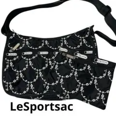 【訳あり】LeSportsac ショルダーバッグ ブラック 花柄 刺繍 ポーチ付
