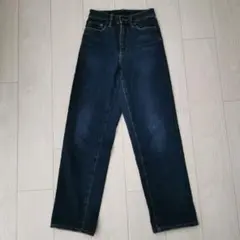 UNIQLO ブルー ハイライズ ストレート ジーンズ ダメージ加工 22インチ