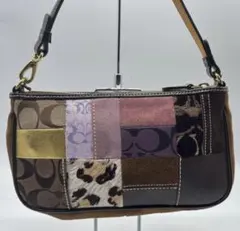 【希少】COACH コーチ アクセサリーポーチ パッチワーク 総柄　ハラコ