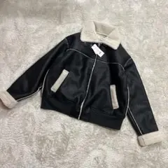 新品　MONO-MART オーバーサイズ裏ボアフェイクムートンジャケット　黒　M