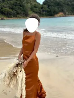 テラコッタ ブラウン サテン カラードレス　ウェディング　フォト　イベント