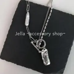 再入荷［淡水パール アシンメトリーマンテルチェーンネックレス］シルバー シンプル