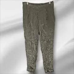 ヴィンテージ 無地 テーパードパンツ スリム裾 M 灰緑 サテン カジュアル
