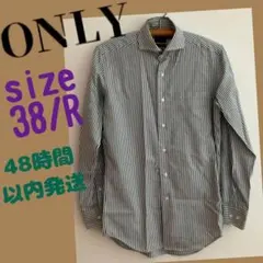 ONLY スリムフィット　ストライプシャツ　ホワイト×グレー　size38/R