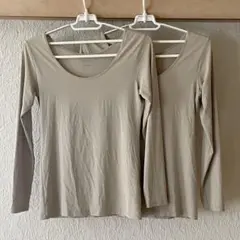 【匿名配送】ユニクロ　エアリズム　2枚　長袖　Uネック　ベージュ