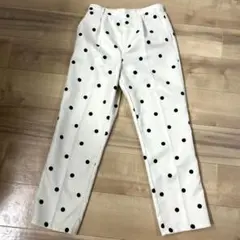 ドット柄 テーパードパンツ アイボリー×ブラック