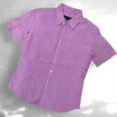 ラルフローレン　半袖シャツ　ブラウストップス　ストライプピンク綿100%（B1
