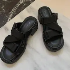 未使用！しまむら◆ブラックサンダル 厚底 サンダル ベルト タンクソール M