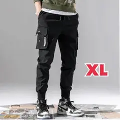 ジョガーパンツ　XLカーゴパンツ　ワークパンツ　ストリート　ヒップホップ黒