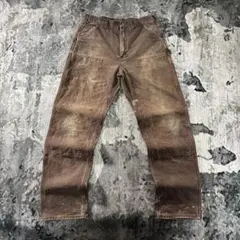 34×36極上フェード カーハート ダブルニー B136 DKB 焦茶レザーロゴ