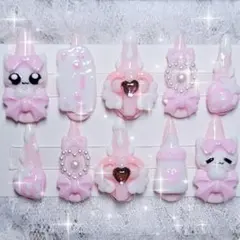 612 現品　ネイルチップ　量産型　地雷　平成女児　萌　いちご　リボン　メイド