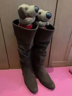 ブラウン スエード ロングブーツ ヒール付き