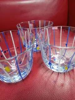 クリアガラス グラス 3個セット レトロ ヴィンテージ 吹きガラス風びーどろ風