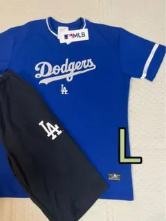 MLB ドジャース 半袖 刺繍 ルームウェア パジャマ 上下セット ブルー L